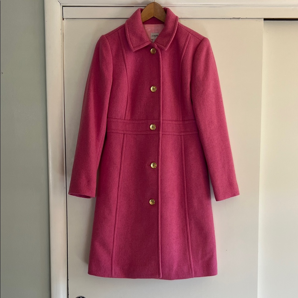 JCrew Factory Pink Wool Lady Coat with Gold Buttons - Picture 4 of 10